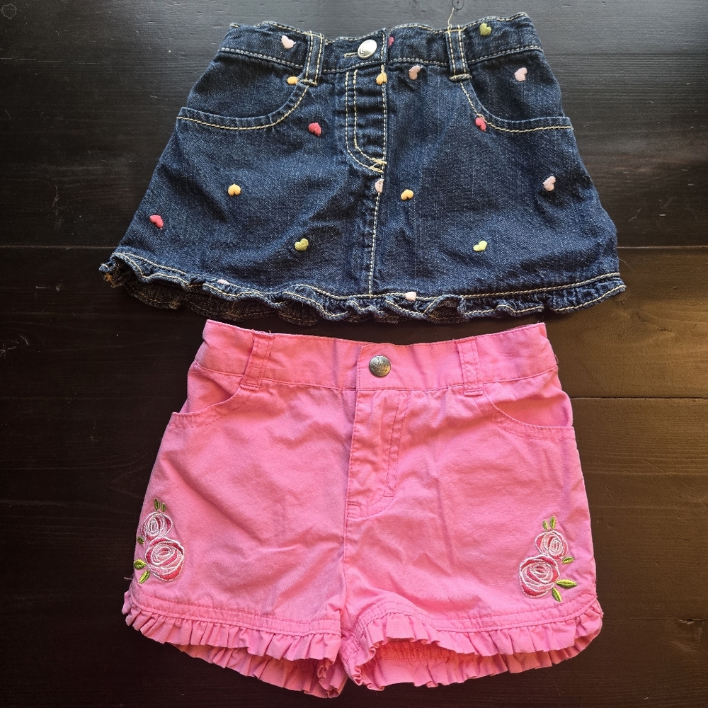 Y2k Gymboree Embroidered Heart Skirt Disney Princess Pink Rose Shorts Bundle 18m